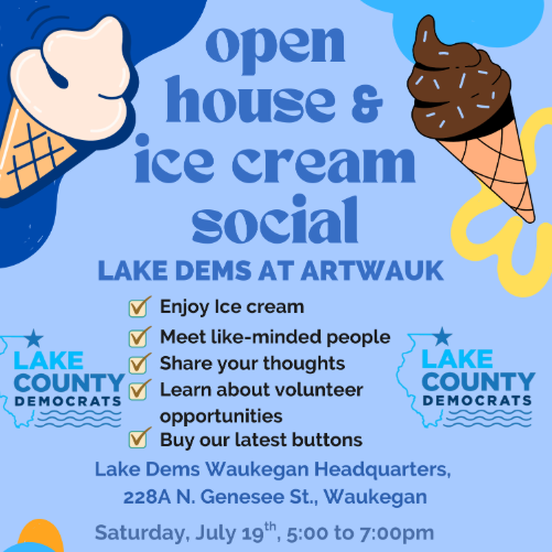 Meet like-minded people, talk about what's on your mind, and celebrate National Ice Cream Month at the Lake Dems Open House and Ice Cream Social during ArtWauk.