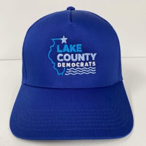 Trucker hat style cap with embroidered Lake County Dems logo.